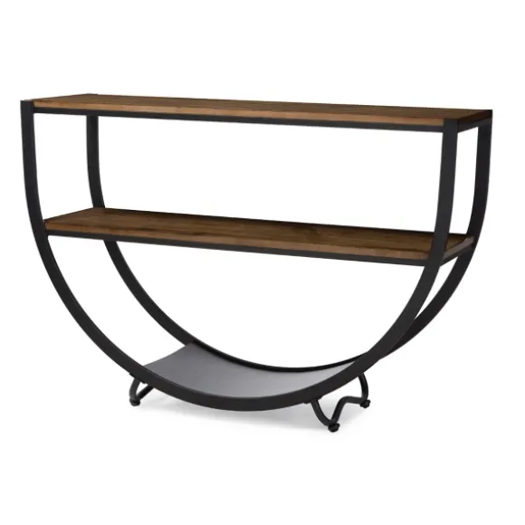 Kirkland's Home Console Tables-Black Metal And Rustic Wood Modern Console Table