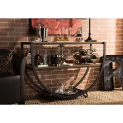 Kirkland's Home Console Tables-Black Metal And Rustic Wood Modern Console Table
