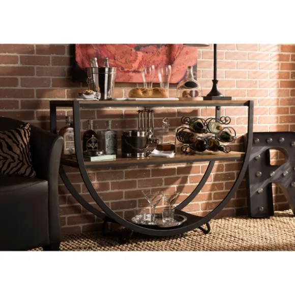 Kirkland's Home Console Tables-Black Metal And Rustic Wood Modern Console Table