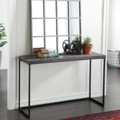 Kirkland's Home Console Tables-Black Metal And Wood Contemporary Console Table