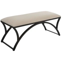 Kirkland's Home Benches & Ottomans-Black Metal Arched Frame Upholstered Bench