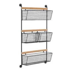 Kirkland's Home Wall Storage-Black Metal 4-Basket Wall Shelf