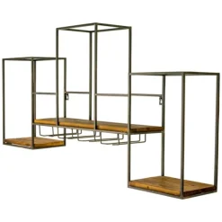 Kirkland's Home Shelves-Black Metal Cubed Wood With Wine Bar