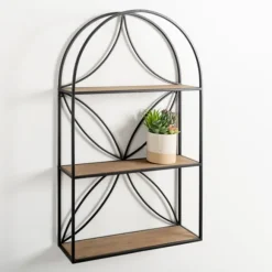 Kirkland's Home Shelves-Black Metal Flower Frame 3-Tier Wall Shelf