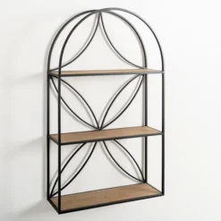 Kirkland's Home Shelves-Black Metal Flower Frame 3-Tier Wall Shelf