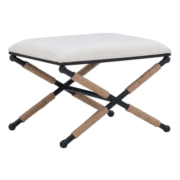 Kirkland's Home Benches & Ottomans-Black Metal Legs Accent Stool With Rope Detail