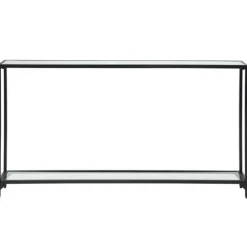 Kirkland's Home Console Tables-Black Metal Mirrored Top Console Table