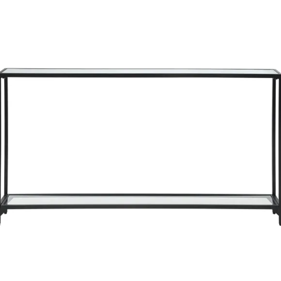 Kirkland's Home Console Tables-Black Metal Mirrored Top Console Table