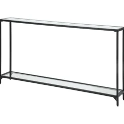 Kirkland's Home Console Tables-Black Metal Mirrored Top Console Table