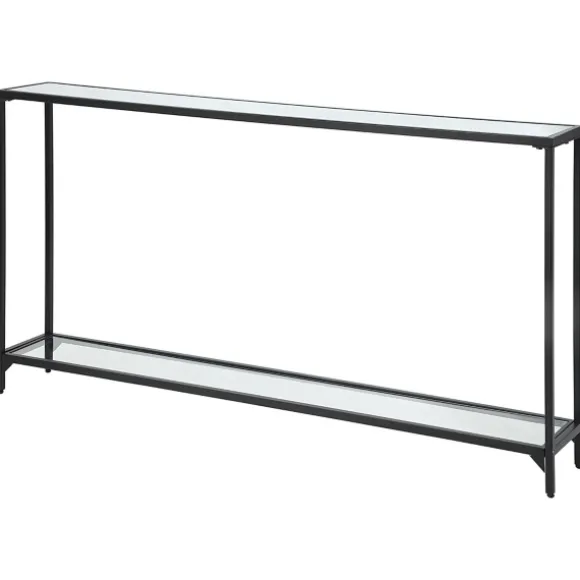 Kirkland's Home Console Tables-Black Metal Mirrored Top Console Table