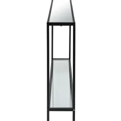 Kirkland's Home Console Tables-Black Metal Mirrored Top Console Table