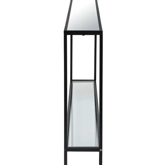 Kirkland's Home Console Tables-Black Metal Mirrored Top Console Table