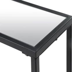 Kirkland's Home Console Tables-Black Metal Mirrored Top Console Table