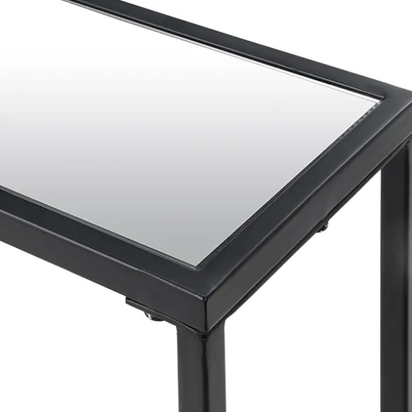 Kirkland's Home Console Tables-Black Metal Mirrored Top Console Table