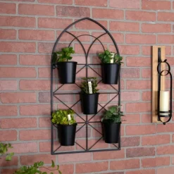 Kirkland's Home Wall Storage-Black Metal Panel 5-Pot Wall Planter