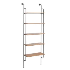 Kirkland's Home Shelves-Black Metal Pipe Frame Brown Wood Wall Shelf