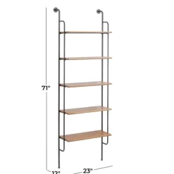 Kirkland's Home Shelves-Black Metal Pipe Frame Brown Wood Wall Shelf