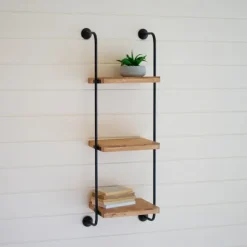Kirkland's Home Shelves-Black Metal Pipe Three-Tier Wall Mounted Shelf