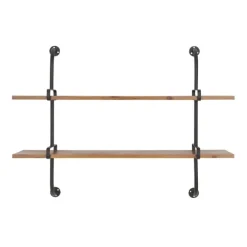 Kirkland's Home Shelves-Black Metal Pipe Two-Tier Wall Mounted Shelf