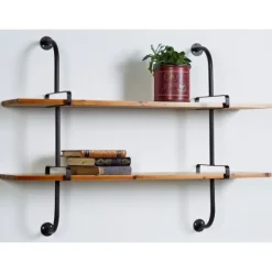 Kirkland's Home Shelves-Black Metal Pipe Two-Tier Wall Mounted Shelf