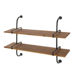 Kirkland's Home Shelves-Black Metal Pipe Two-Tier Wall Mounted Shelf
