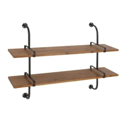 Kirkland's Home Shelves-Black Metal Pipe Two-Tier Wall Mounted Shelf