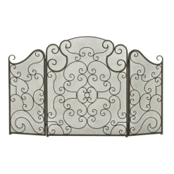 Kirkland's Home Fireplace Accessories-Black Metallic Scroll Three-Panel Fire Screen