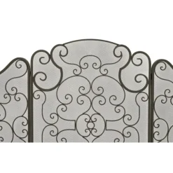 Kirkland's Home Fireplace Accessories-Black Metallic Scroll Three-Panel Fire Screen