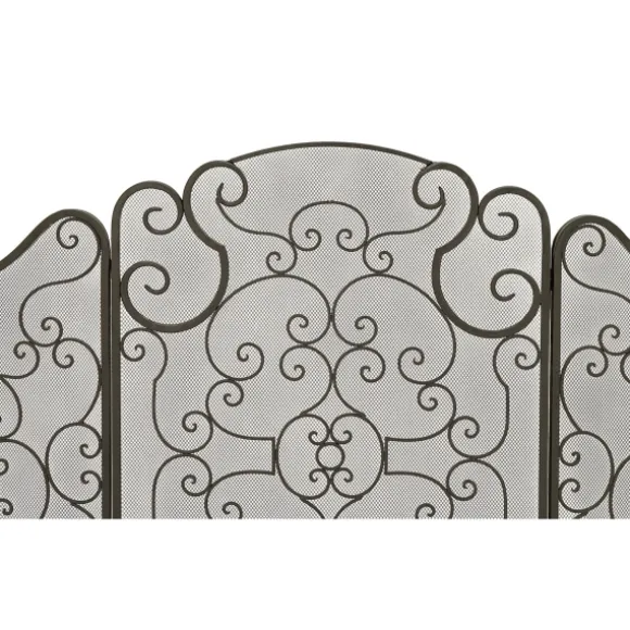 Kirkland's Home Fireplace Accessories-Black Metallic Scroll Three-Panel Fire Screen