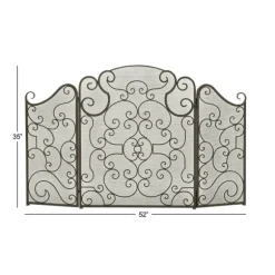 Kirkland's Home Fireplace Accessories-Black Metallic Scroll Three-Panel Fire Screen