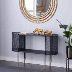 Kirkland's Home Console Tables-Black Modern Oval Perforated Console Table