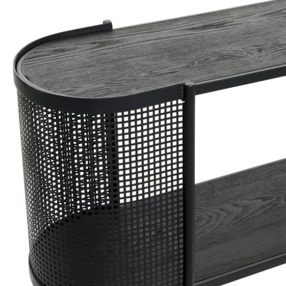Kirkland's Home Console Tables-Black Modern Oval Perforated Console Table