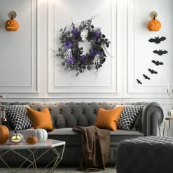 Kirkland's Home Wreaths-Black Purple Leaves Skull Hands Halloween Wreath
