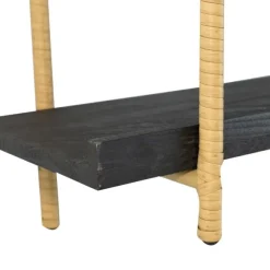 Kirkland's Home Shelves-Black Rattan Wrapped Double Tiered Wall Shelf