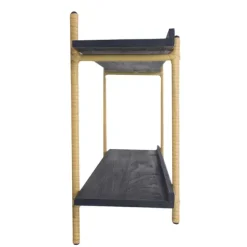 Kirkland's Home Shelves-Black Rattan Wrapped Double Tiered Wall Shelf