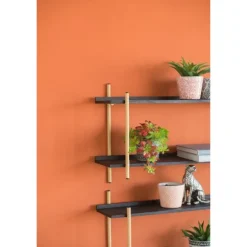 Kirkland's Home Shelves-Black Rattan Wrapped Double Tiered Wall Shelf