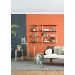 Kirkland's Home Shelves-Black Rattan Wrapped Double Tiered Wall Shelf