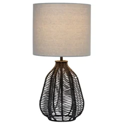 Kirkland's Home Table Lamps-Black Rope Woven Table Lamp