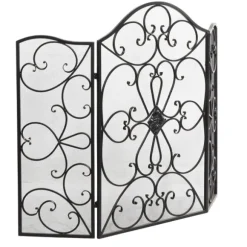 Kirkland's Home Fireplace Accessories-Black Scroll Work Metal Fireplace Screen