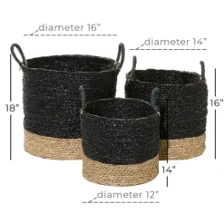 Kirkland's Home Baskets & Boxes-Black Sea Grass Baskets, Set Of 3