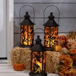 Kirkland's Home Lanterns-Black Spooky Silhouette Led Lanterns, Set Of 3