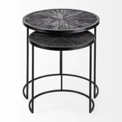 Kirkland's Home Accent & End Tables-Black Starburst Nesting Accent Tables, Set Of 2