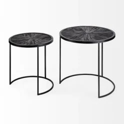 Kirkland's Home Accent & End Tables-Black Starburst Nesting Accent Tables, Set Of 2