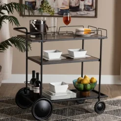 Kirkland's Home Kitchen Islands & Bar Carts-Black 3-Tier Industrial Bar Cart
