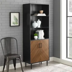 Kirkland's Home Bookshelves-Black Two Tone Bookshelf With Hutch