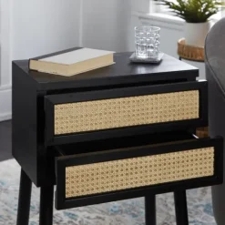 Kirkland's Home Accent & End Tables-Black Two-Drawer Rattan Front Accent Table