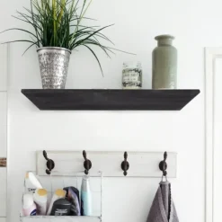 Kirkland's Home Shelves-Black Wedge Wood Small Floating Shelf