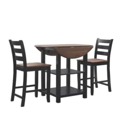 Kirkland's Home Dining Tables-Black Wood Farmhouse 3-Pc. Stool And Table Set