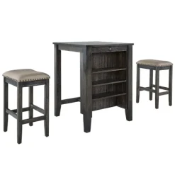 Kirkland's Home Kitchen Islands & Bar Carts-Black Wood Linen 3-Pc. Usb Island And Stool Set