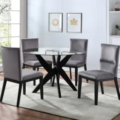 Kirkland's Home Dining Tables-Black Wood Table And Gray Chair 5-Pc. Dining Set